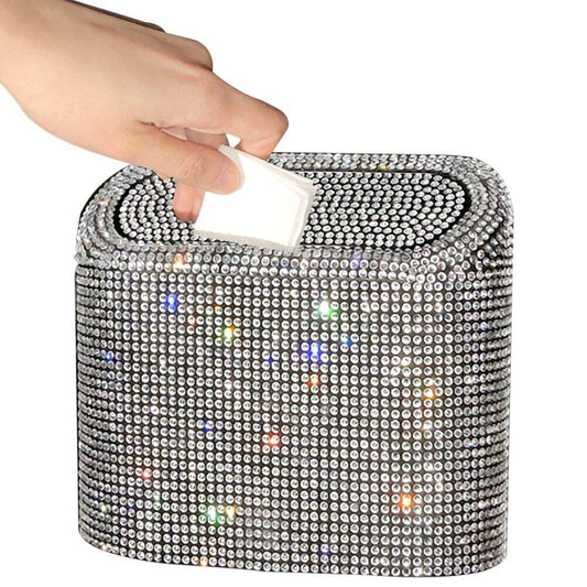 Glitter Rhinestone Mini Car Trash Bin with Lid